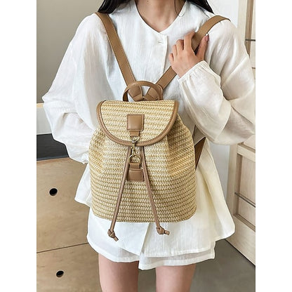 Women Backpack Straw for – Boho Rattan Travel with Woven Bag