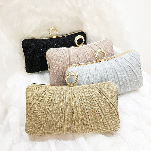 Bag with Clutch Evening Glitter Elegant Rhinestone Ring Gold