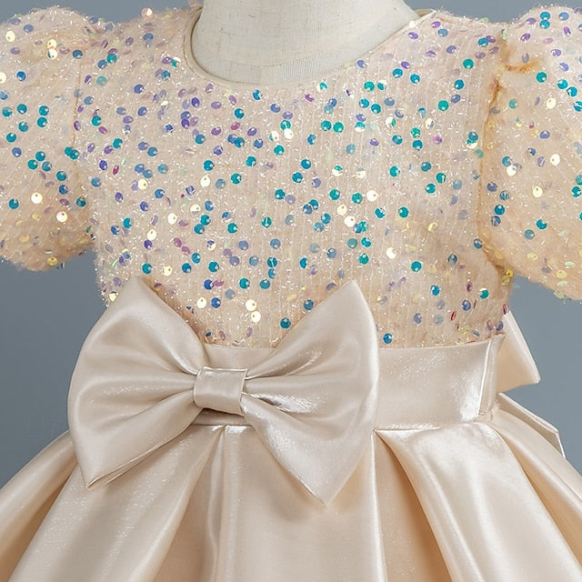 Wedding Dress Party Sleeve Girls' Short Sequin Toddler