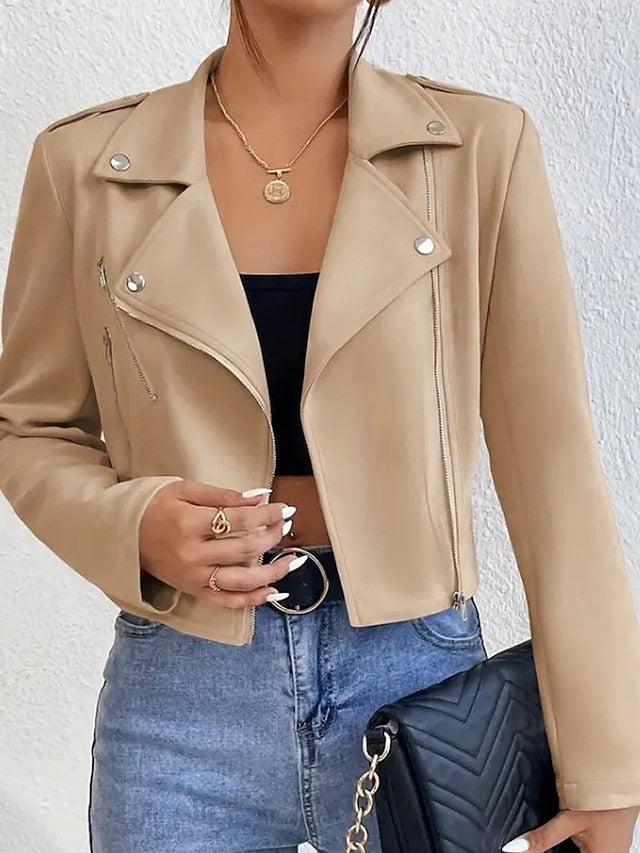 Women's Leather Pocket Faux Zipper Comfortable Jacket
