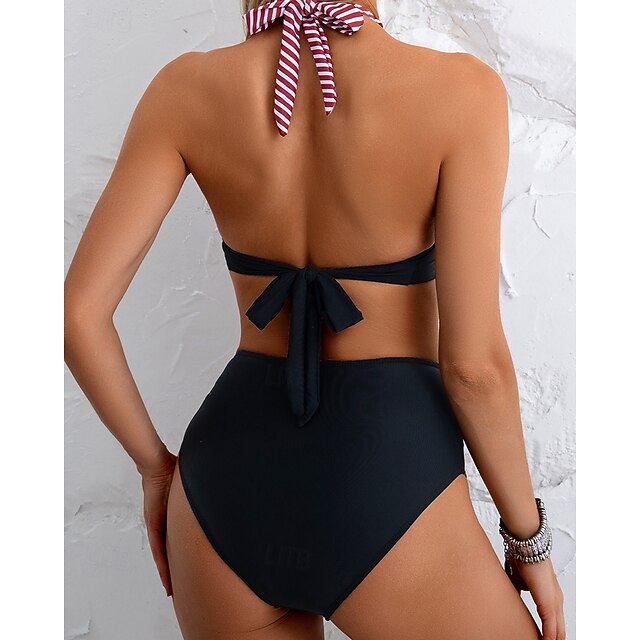 Women's Halter Bikini Top Bathing Suit 2 Pieces Stripes