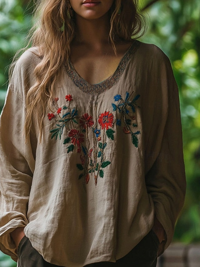 Women's Western Blouse Boho Shirt Blouse Flower Boho Long