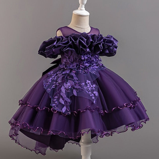 Sleeve Girls' Kids Wedding Flower Short Party Dress Floral