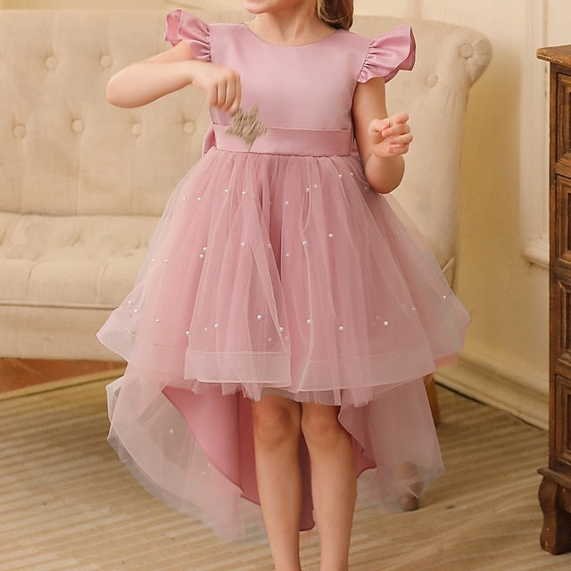 Solid Girl Party Flower Dress Color Girls' Kids