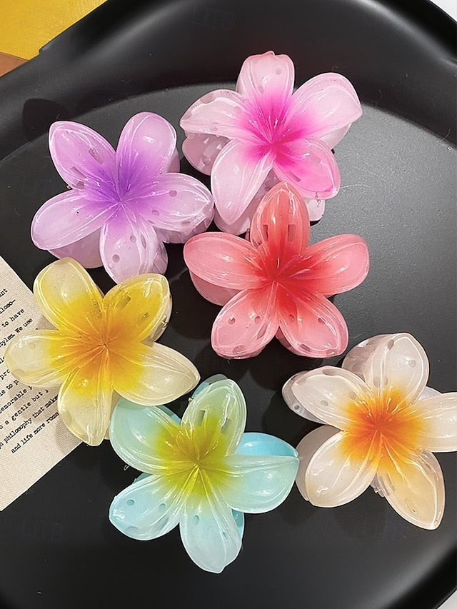 6PCS – Flower Resin Plumeria Hair Clips Tropical Hawaiian
