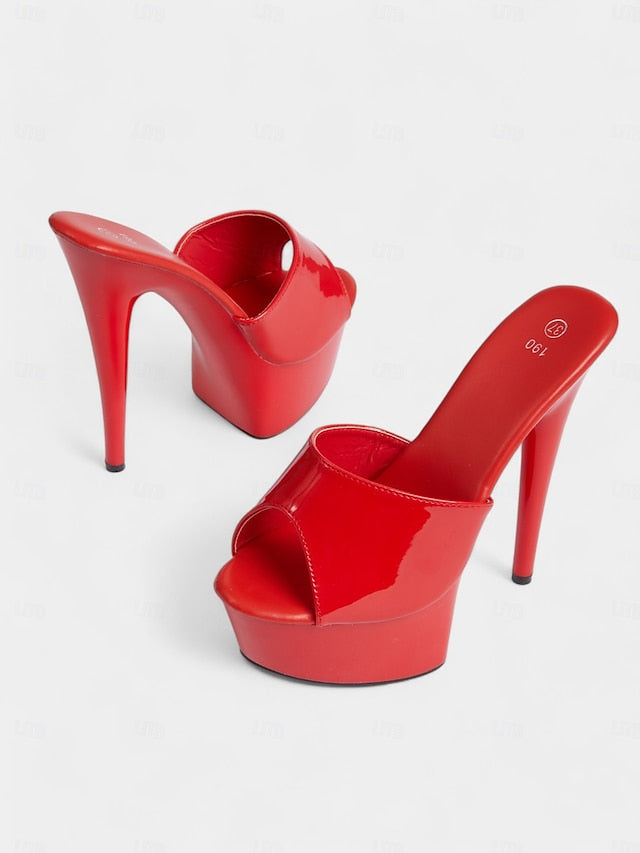 Patent Platform with Leather Red Heels High Women's