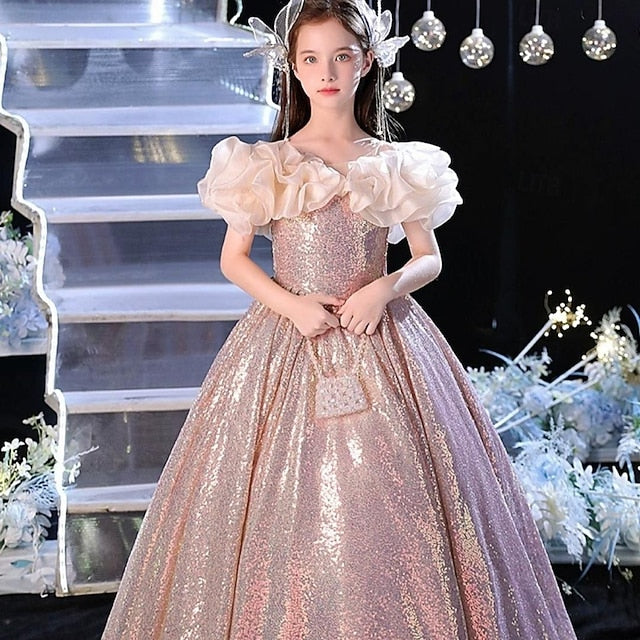 Solid Dress Sleeveless Kids Color Performance Girls' Party