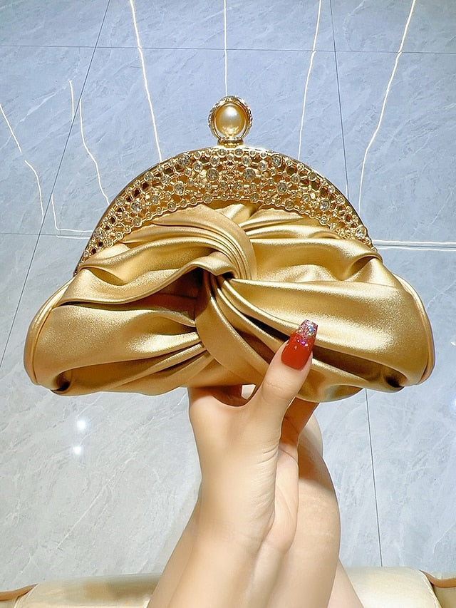 – Evening Women's Bag Leather Clutch Faux Rhinestone