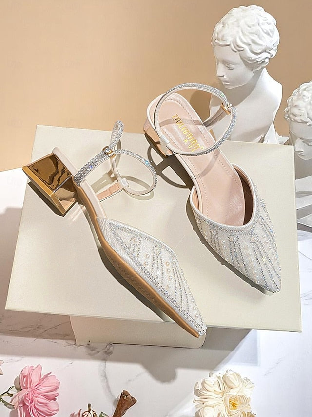 and Women's Toe Pointed Heels Pearl Ivory with Block