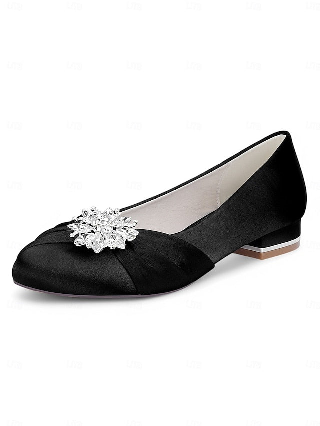 Women's – Elegant White Crystal Flats Wedding Satin