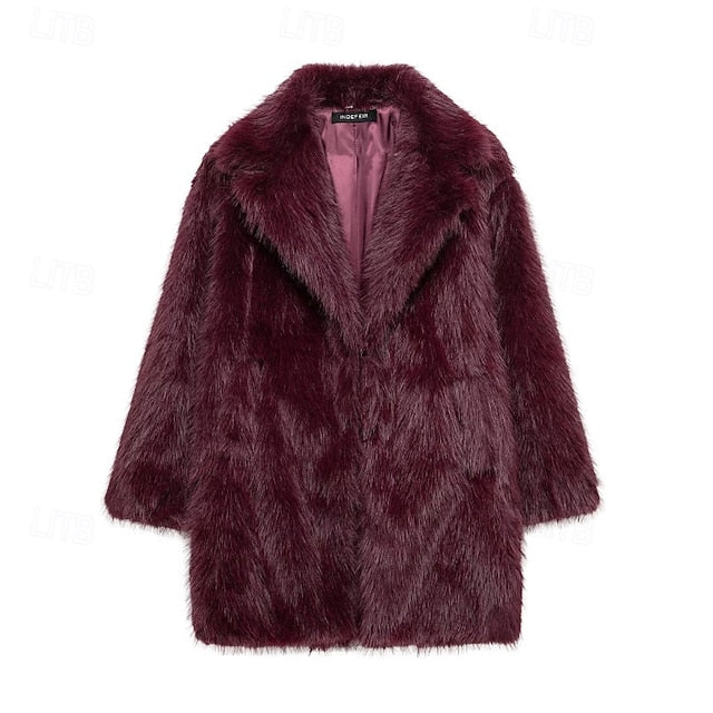 Comfortable Fur Furs Coat Women's Pocket Faux Warm