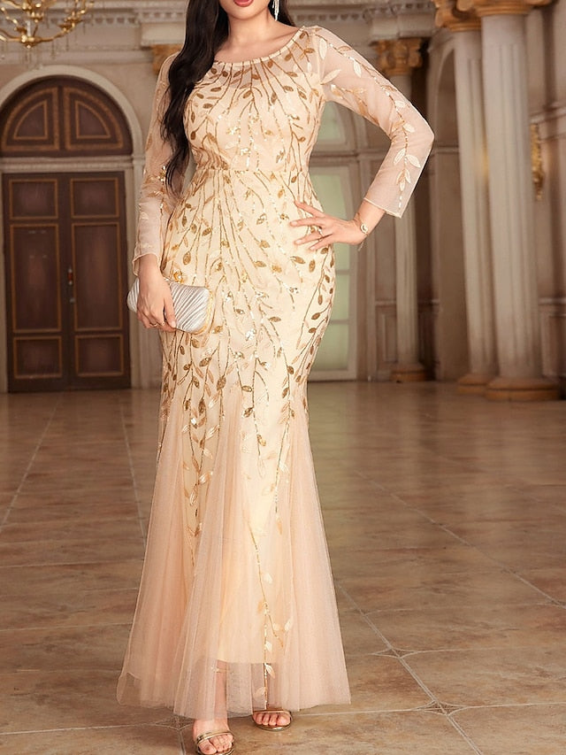 the Floor Dress of Bride Party Mother Neck Elegant Crew