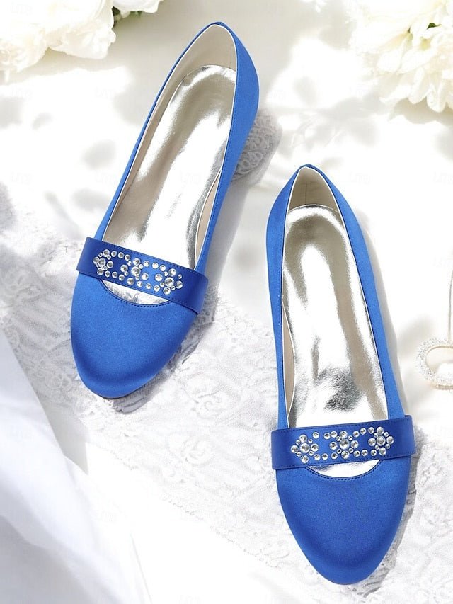 Kitten with Rhinestone Women's Blue Satin Heels