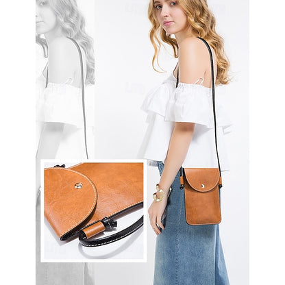 Faux Leather Shoulder 4-Piece Handbag Bag Women's – Set