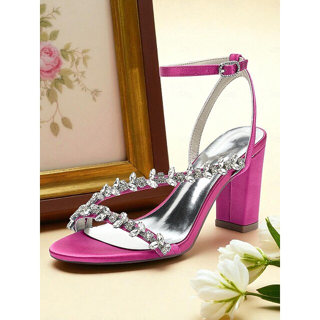 - Heel White Women's Block Rhinestone Straps with Sandals