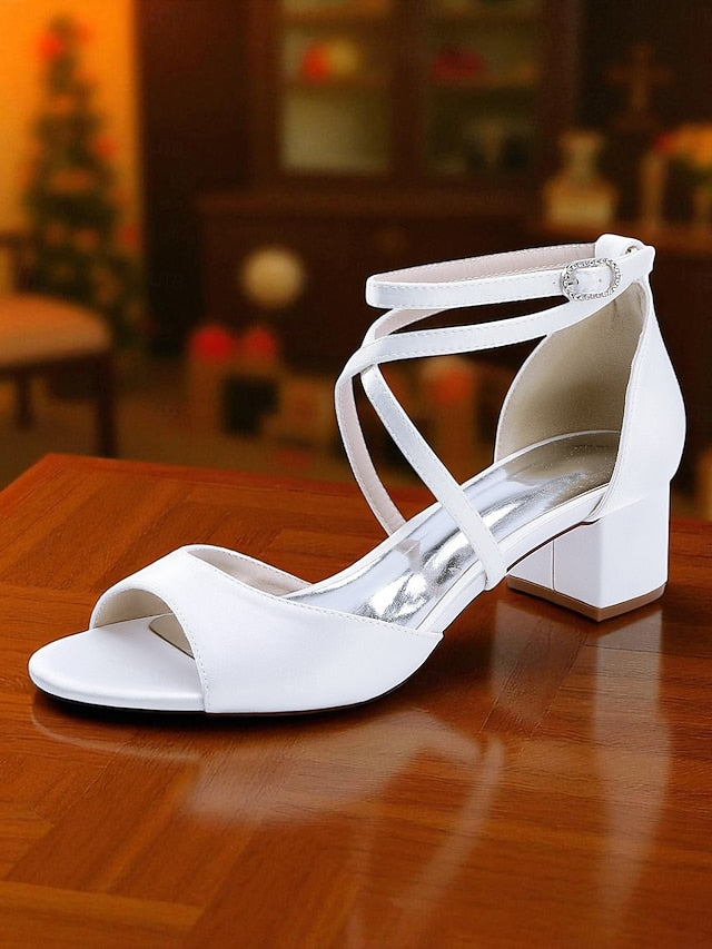 Ankle Strap Satin - with Block Heel Sandals Elegant Women's