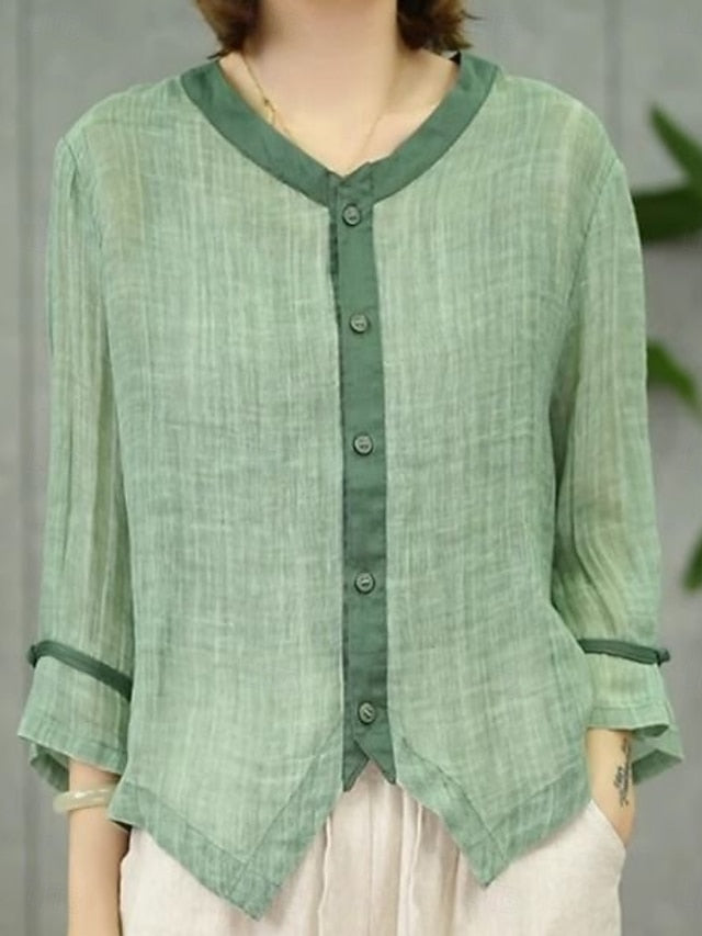 Women's Cotton Linen Shirts Solid Color Stylish Basic