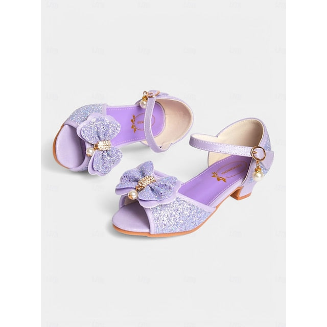 Girls' Pearl Accent Glitter with Purple Sandals Bow