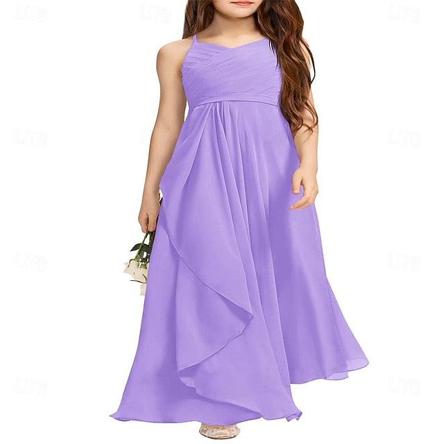 Halter Dress A-Line Flower Bridesmaid Junior Flowy Girl Girls