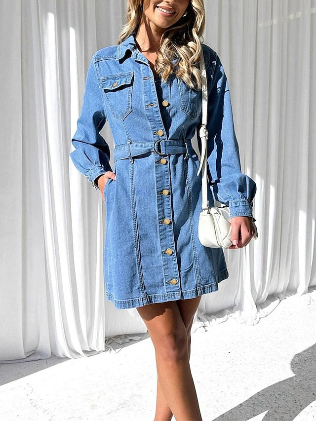 Women's Denim Dress Shirt Dress Mini Dress Date Vacation