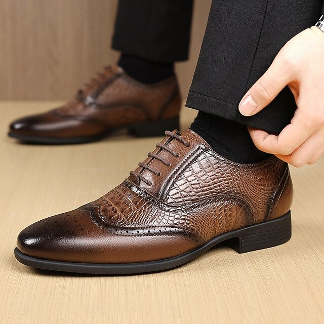 Faux Men's Brown Crocodile Oxford Leather – Shoes Pattern