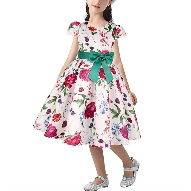 Kids Girls' Short Party Sleeve Dress Floral Flower