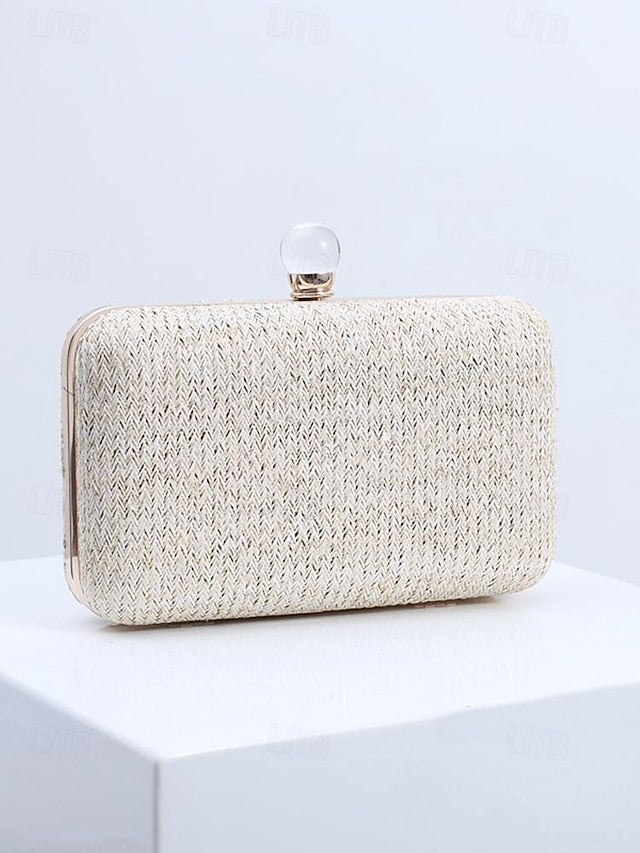 Stylish Elegant with Purse Pearl Clasp - Straw Clutch