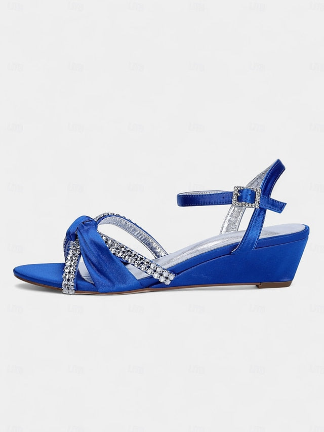 Knot Green Wedge Sandals - Satin Women's Rhinestone