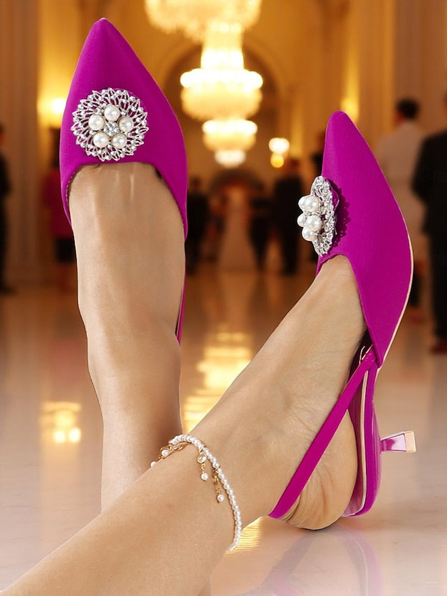 Women's and Blue Satin with Slingback Pumps Pearl