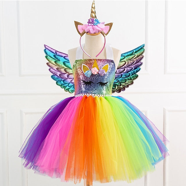 Headband Dance Cosplay Girls' Movie Unicorn Wings Dress