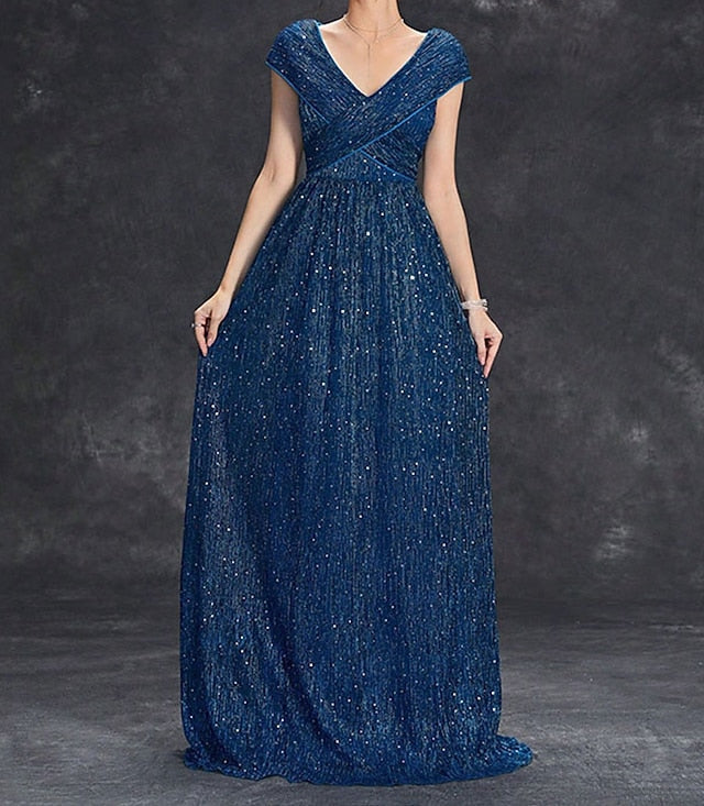 Bride V Dress Mother Floor Elegant of Party Neck the