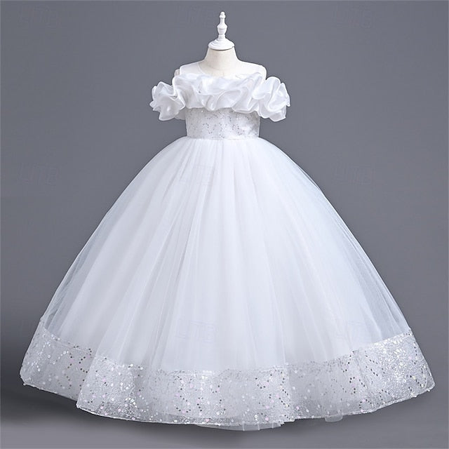 Girls' Dress Party Girl Color Kids Solid Flower