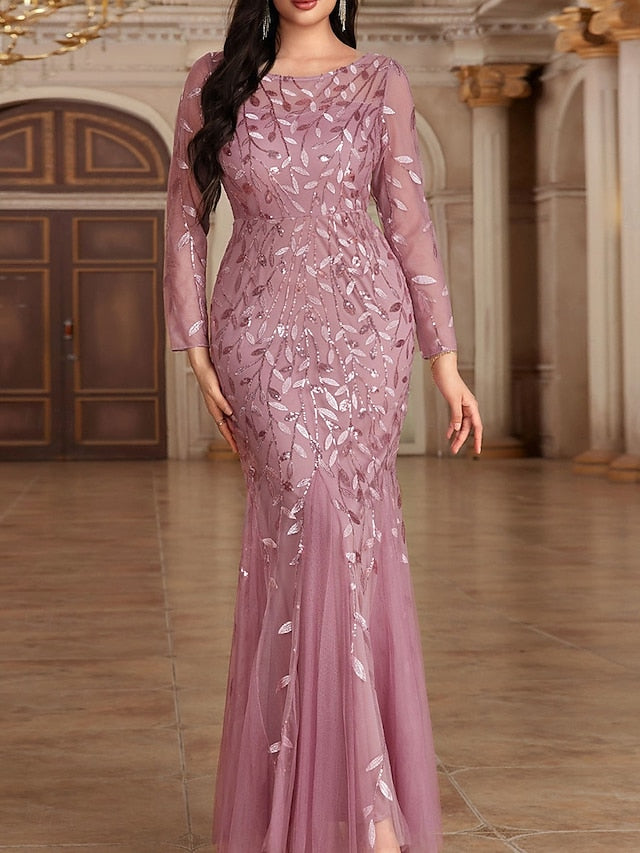 the Floor Dress of Bride Party Mother Neck Elegant Crew