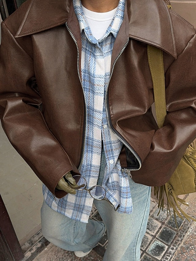 Leather Faux Pocket Jacket Women's Comfortable Zipper Warm