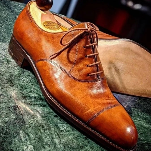 Leather Oxford Men's Shoes – Cap Brown Classic Faux
