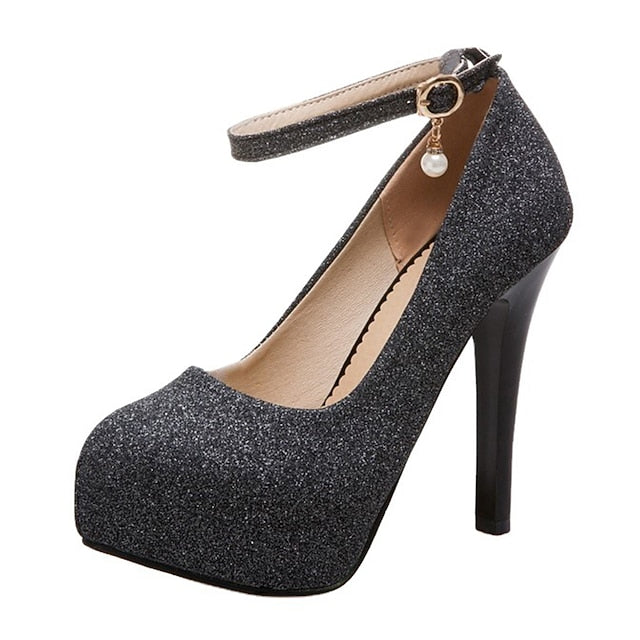 Silver with Ankle Heels Platform Stiletto Glitter Women's