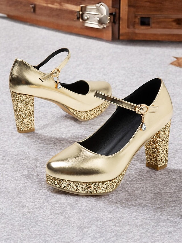 Heel Pumps Sparkly Glitter – Jane Block Mary Gold Women's