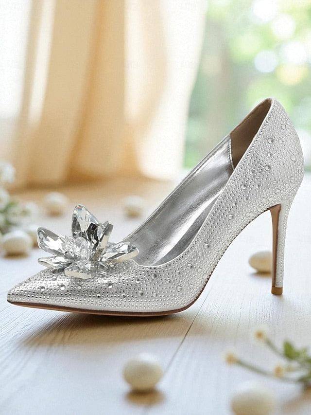 Women's - Gold Embellished Pumps High Crystal Sparkly Heel