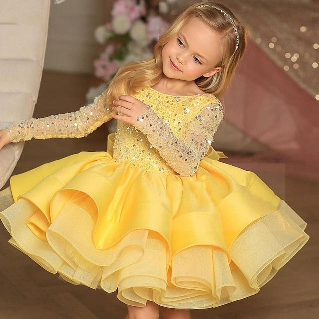 Summer Spring Dress Sleeve Long Sequin 3D Girls' Fall
