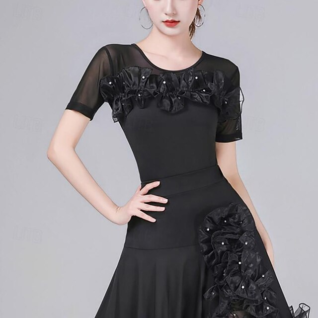 Latin Dance Ballroom Dance Top Pure Color Ruffle Splicing