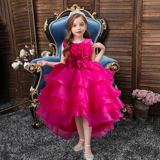 Girls' Party Color Flower Kids Dress Solid Sequin
