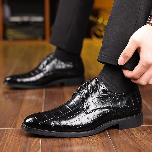 Men's – Print Leather Shoes Faux Green Crocodile Oxford