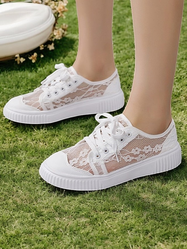 Wedding for Casual – Sneakers Lace Bridal Women Floral Shoes