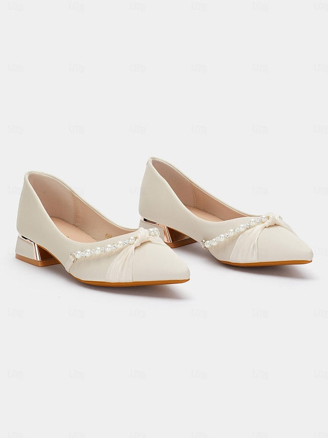 Embellished Pearl Heel - Flats Pointed Elegant Women's Low