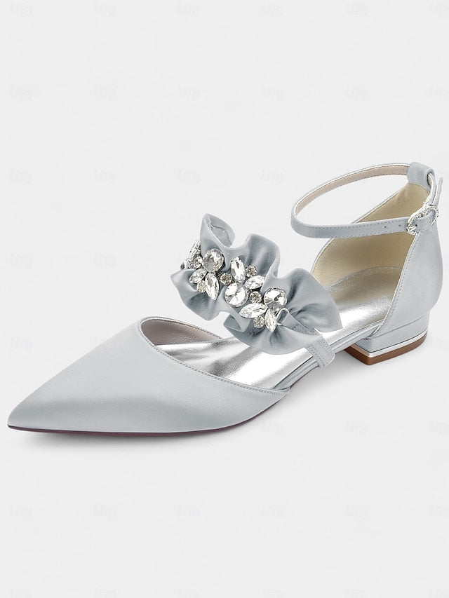 Black Rhinestone Satin Women's with Pointed-Toe Flats