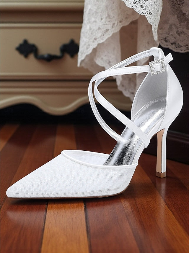 Elegant Strap - Silver Ankle Heels Glitter Stiletto Women's