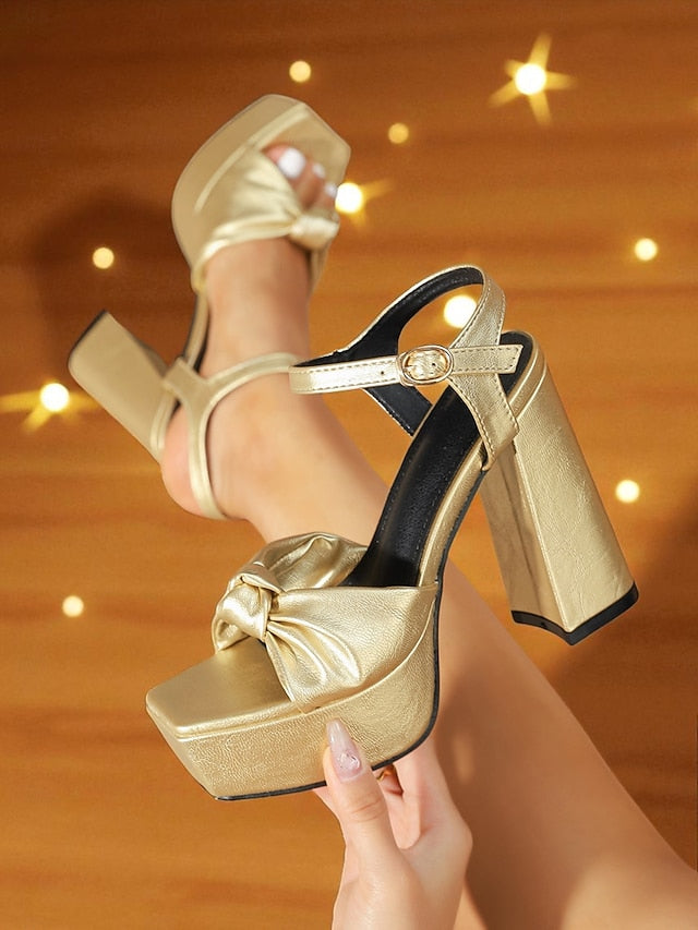 Gold Block Chunky Women's - Sandals High Platform Heel