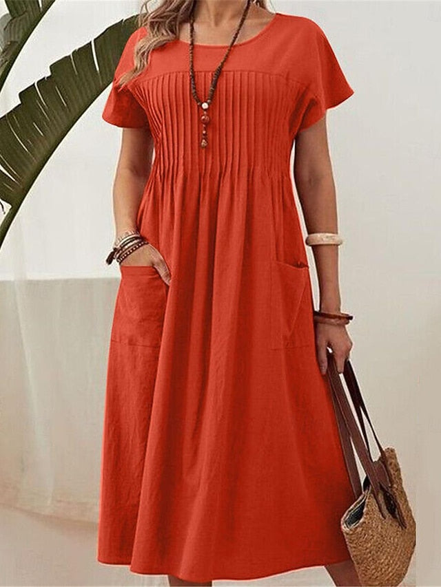 Women's Red Navy Blue Green Summer Spring Midi Dress 100%