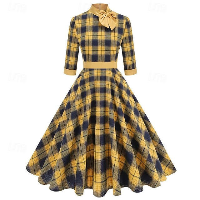 Women's Midi Dress Swing Dress Tartan Dress Elegant Dress