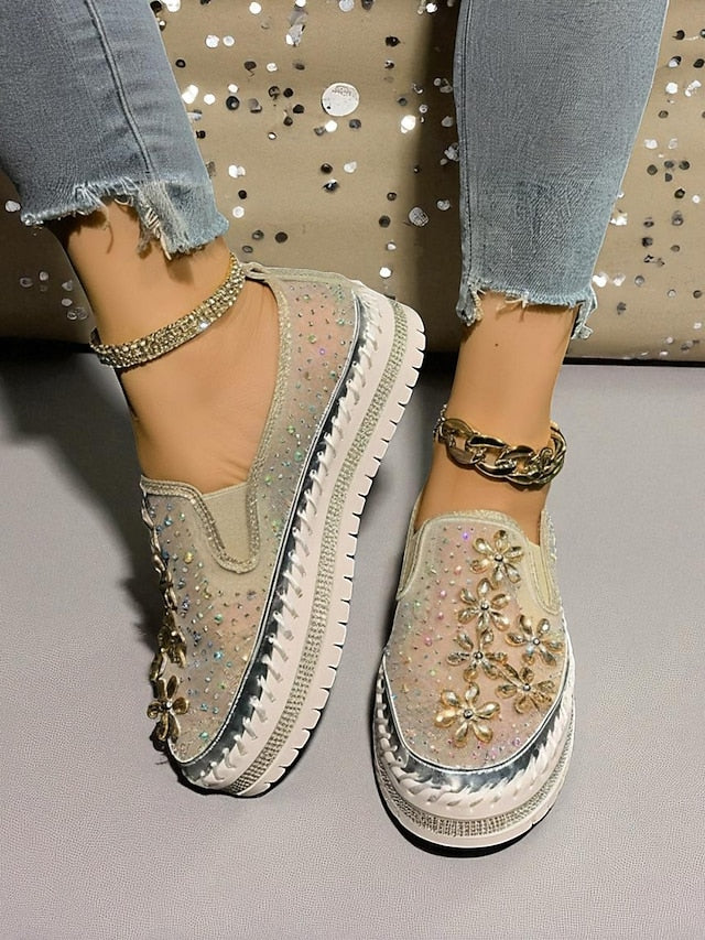 Rhinestone Sneakers with Slip-On Women's Mesh Embellished